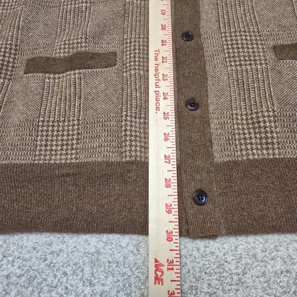 J. Crew Cashmere Cardigan Polo Button Up Sweater Brown Glen Plaid Sz XXL Dadcore